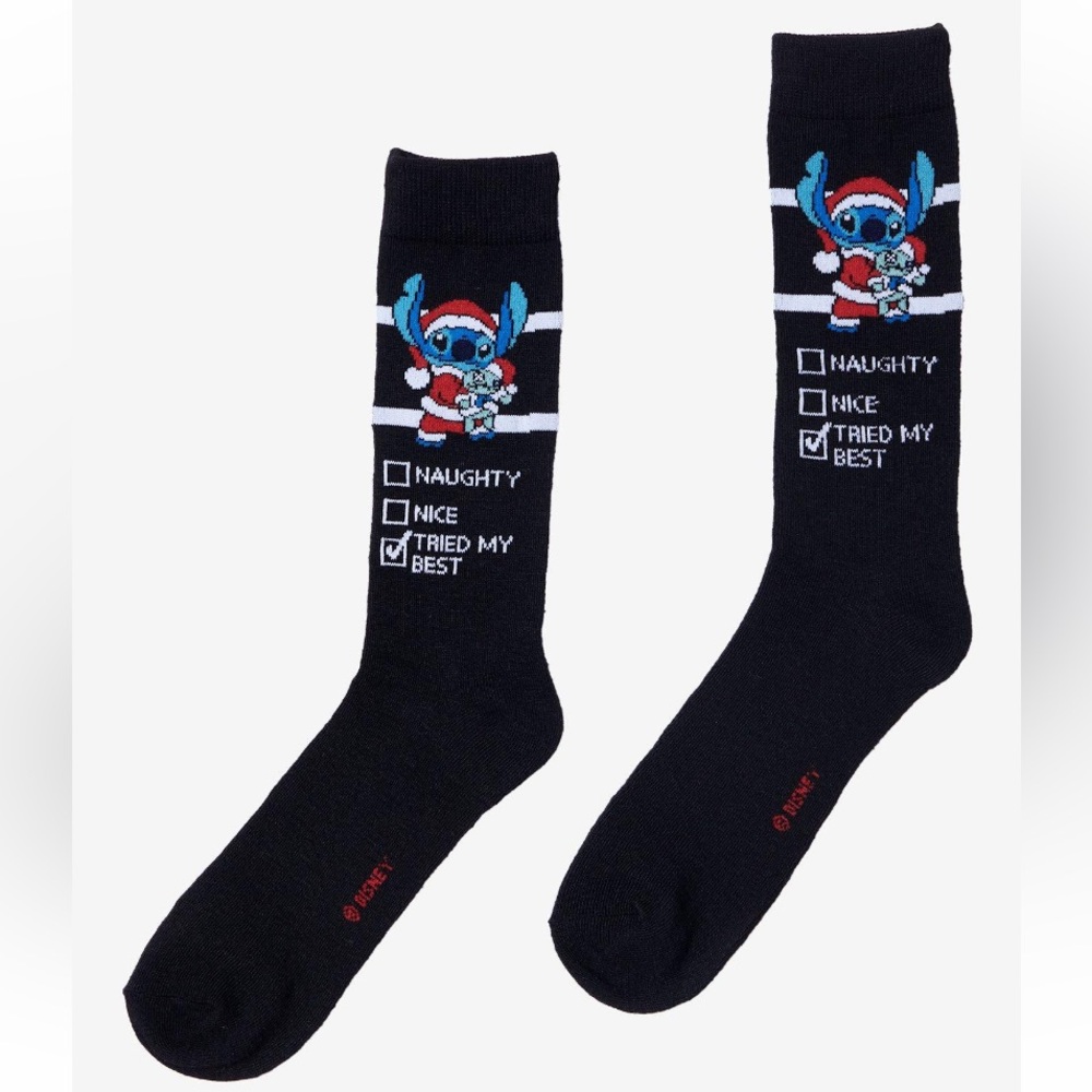 Disney Lilo & Stitch Tried My Best Holiday Crew Socks Hot Topic Christmas
